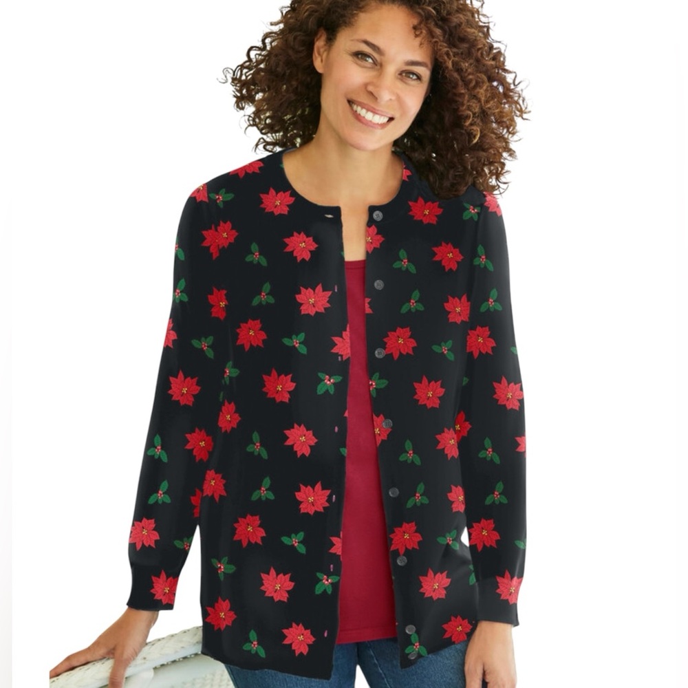 NWT Woman Within Perfect Long Sleeve Cardigan Sweater Plus Size 2X 26/28 Black